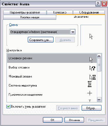 Настройка схемы указателей