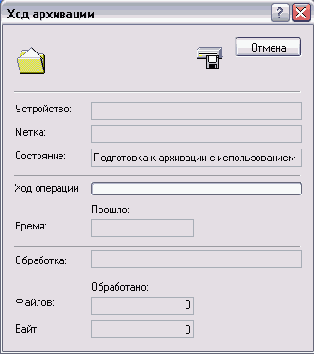 Диалог с информацией о ходе архивации