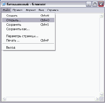 Рабочее окно программы Блокнот (Notepad)